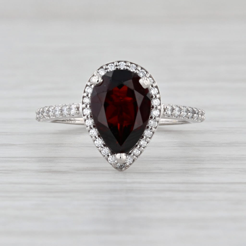 2.42ctw Pear Garnet Diamond Halo Ring 14k White Gold Size 6
