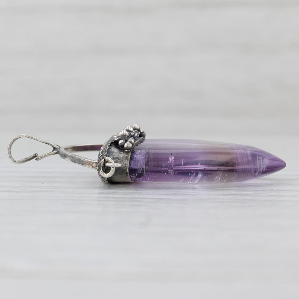 Light Gray Amethyst Statement Pendant Sterling Silver Vintage