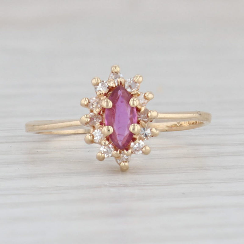 Light Gray 0.26ctw Marquise Ruby Diamond Halo Ring 10k Yellow Gold Size 6.5