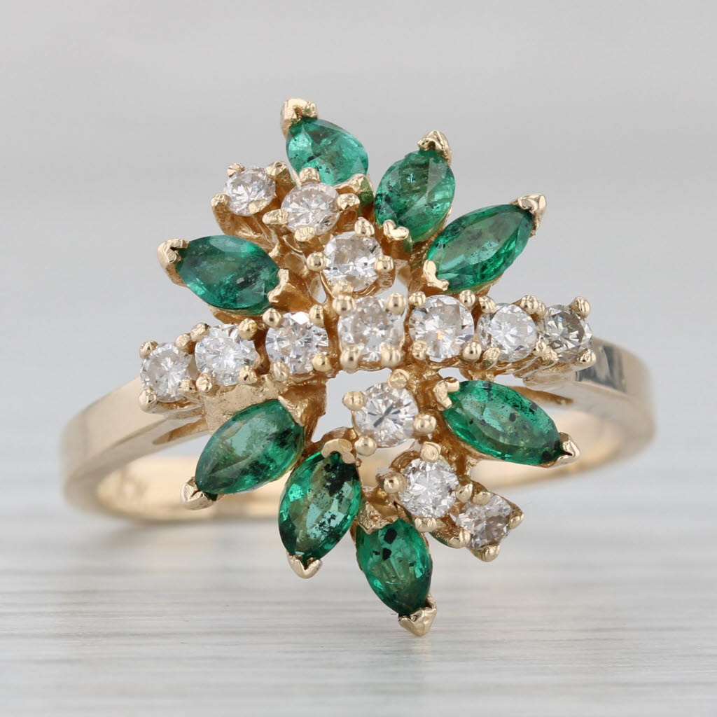 Gray 1.25ctw Emerald Diamond Cluster Ring 14k Yellow Gold Size 6.75