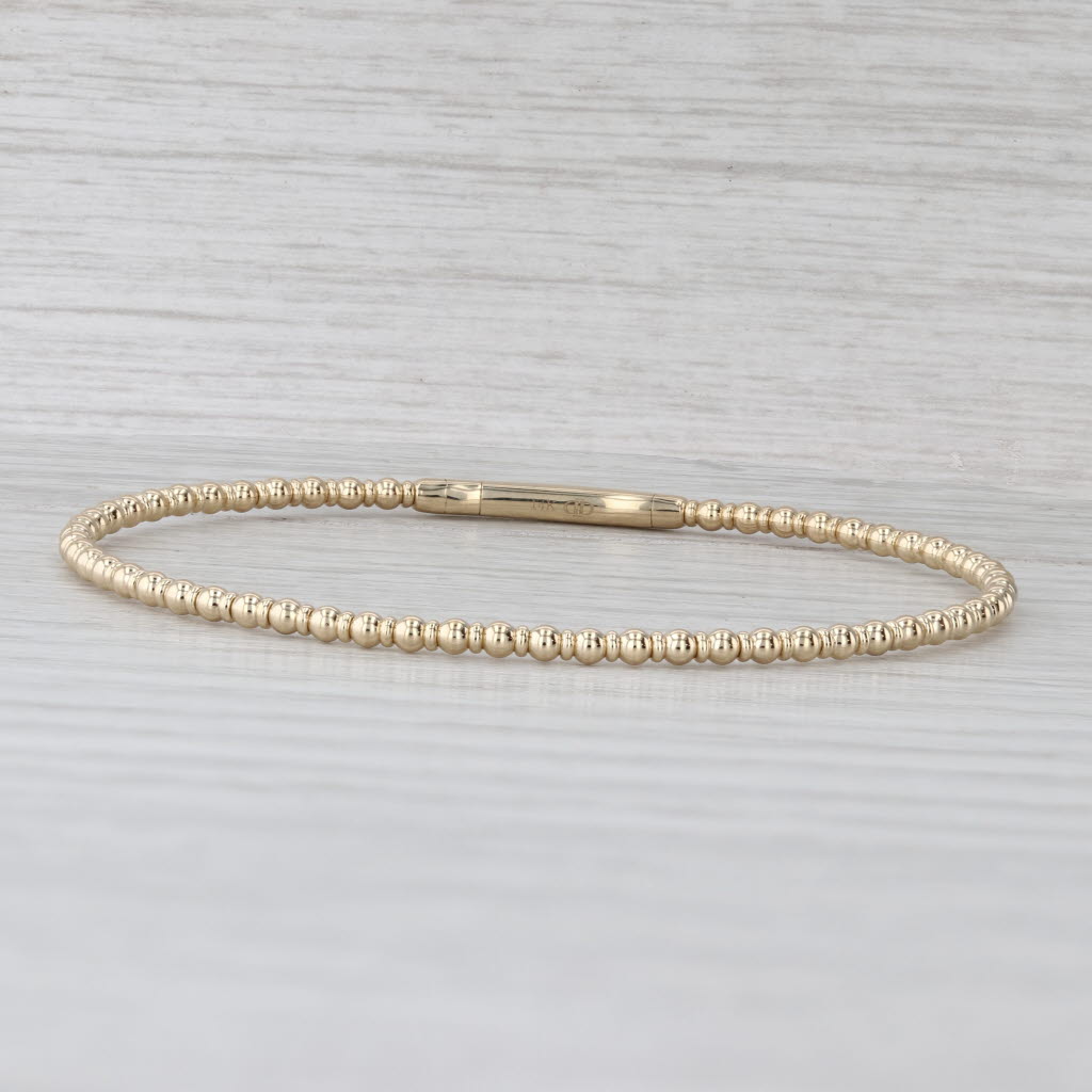 New Flexible Bead Bangle Bracelet 14k Yellow Gold 6.5" 2.2mm Snap Clasp