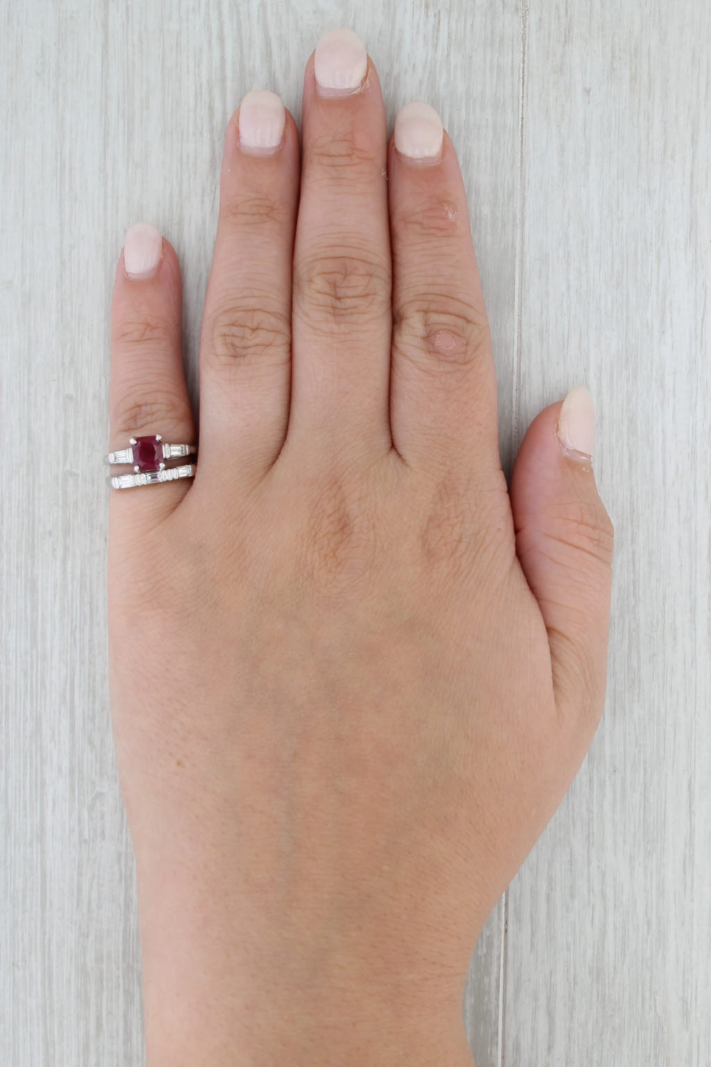1.62ctw Ruby Diamond Engagement Ring Wedding Band Bridal Set 14k White Gold