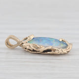 Blue Green Opal Pendant 14k Yellow Gold Abstract Gothic Frame