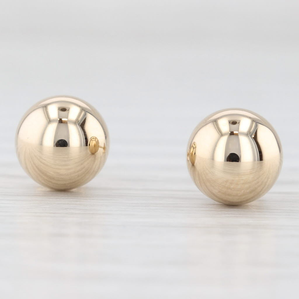 Light Gray 8mm Bead Stud Earrings 14k Yellow Gold Polished Finish