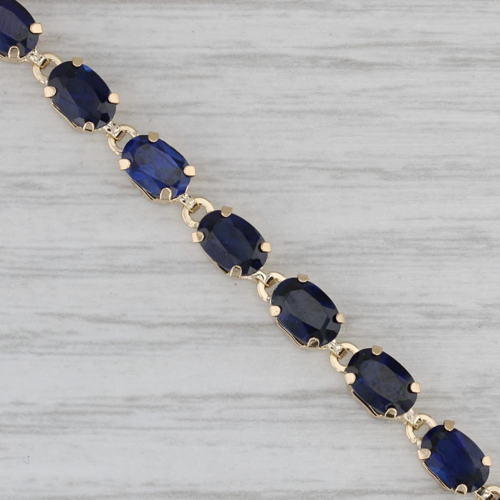 Gray 14ctw Lab Created Blue Sapphire Tennis Bracelet 10k Yellow Gold 6.5" 4.3mm