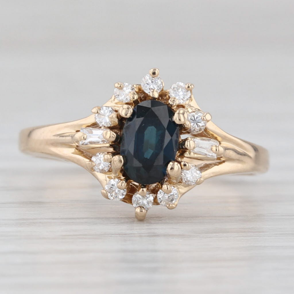 Light Gray 1.20ctw Oval Blue Sapphire Diamond Halo Ring 14k Yellow Gold Size 5.25