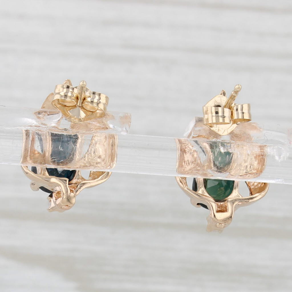 Light Gray 1.55ctw Blue Sapphire Diamond Teardrop Stud Earrings 10k Yellow Gold