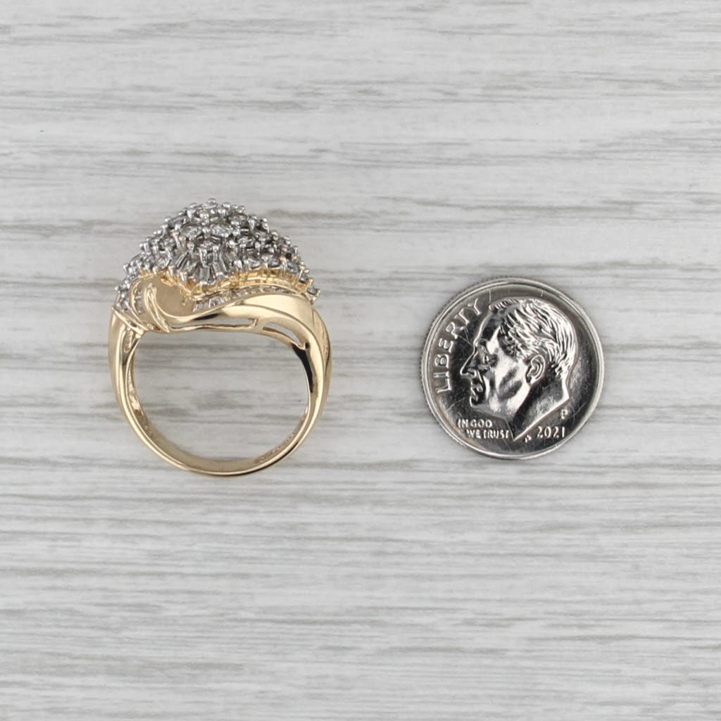 1.54ctw Diamond Cluster Ring 14k Yellow Gold Size 7.25 Bypass Cocktail