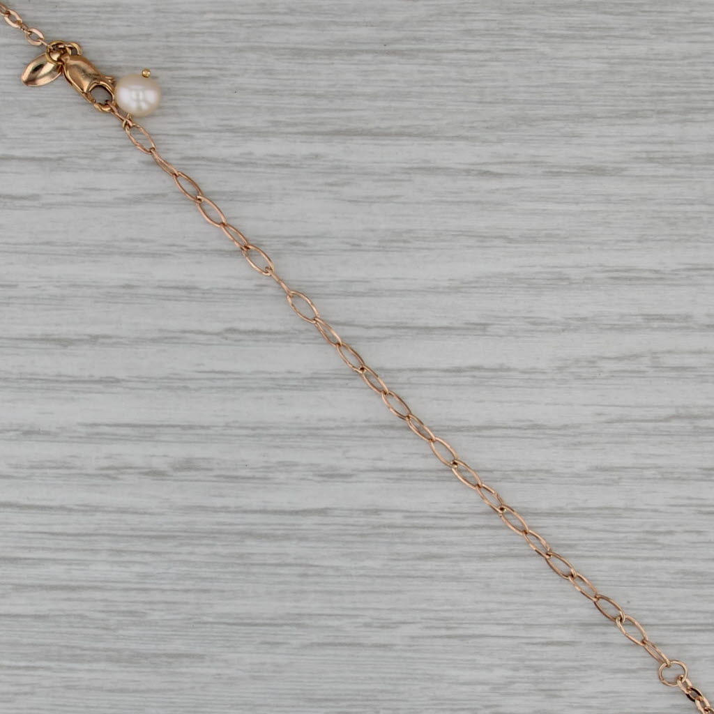 Cultured Pearl Rose Quartz Station Necklace 14k Rose Gold 24.5" Adjustable