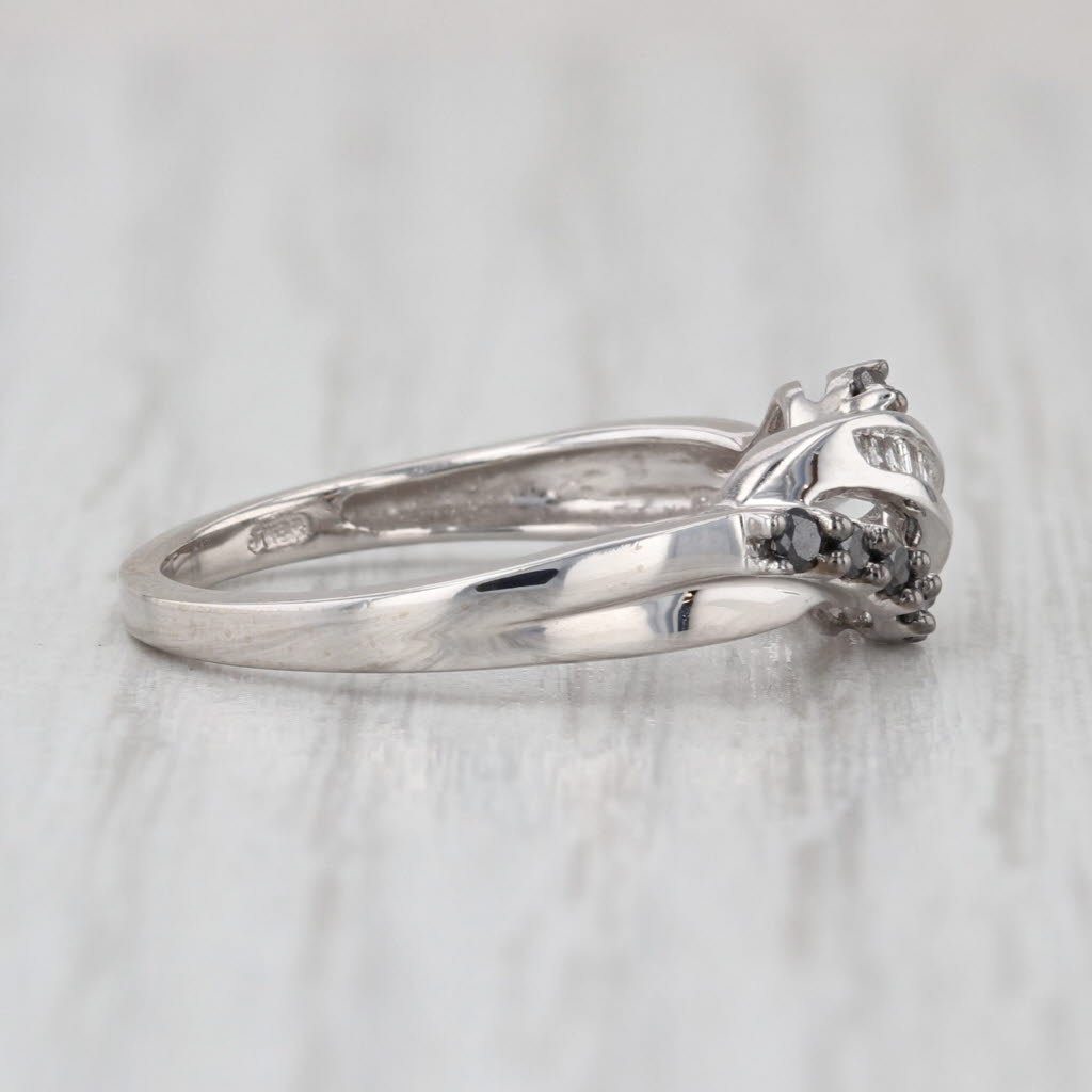 0.28ctw Scalloped Black White Diamond Ring 10k White Gold Size 6.75