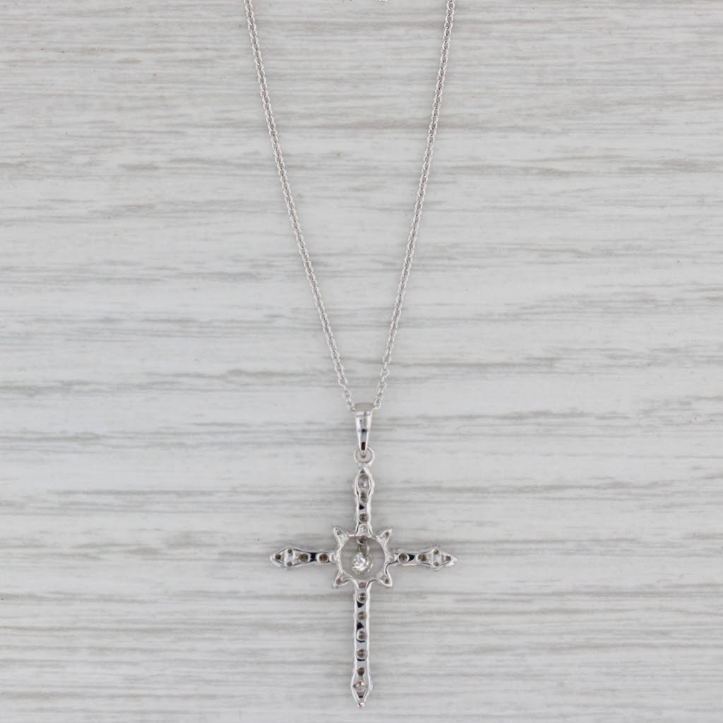 Gray New 0.47ctw Diamond Cross Pendant Necklace 14k White Gold Dancing Center 18"