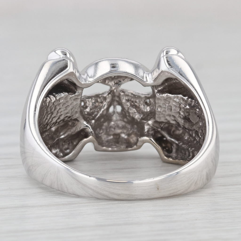 Light Gray 0.15ctw Diamond Skull Cross Bones Ring 14k White Gold Size 12.25 Biker