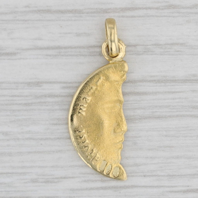 Gray Crescent Moon Cut Coin Pendant 18k Yellow Gold Always United Charm