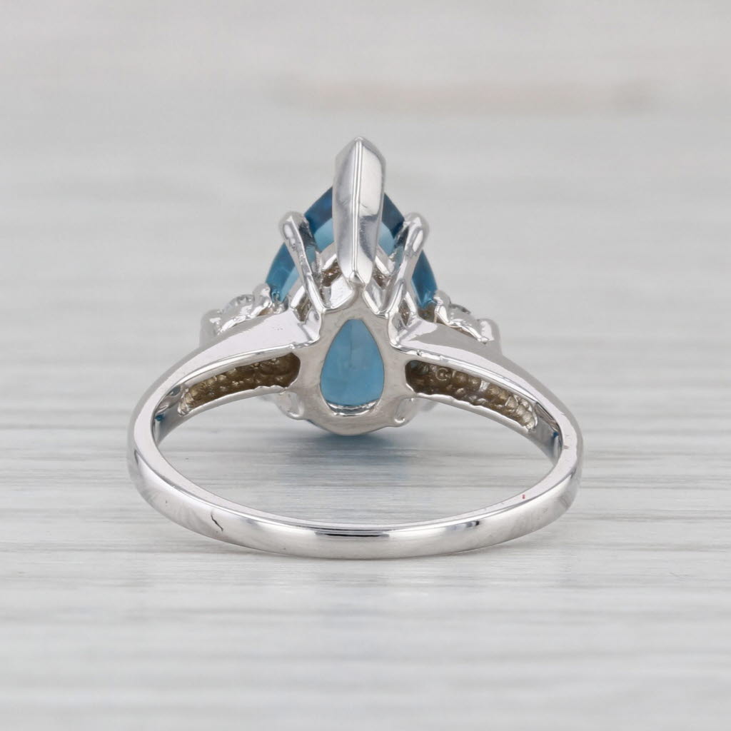 3.33ctw Pear Blue Topaz Diamond 18k White Gold Size 6.25 Teardrop Solitaire