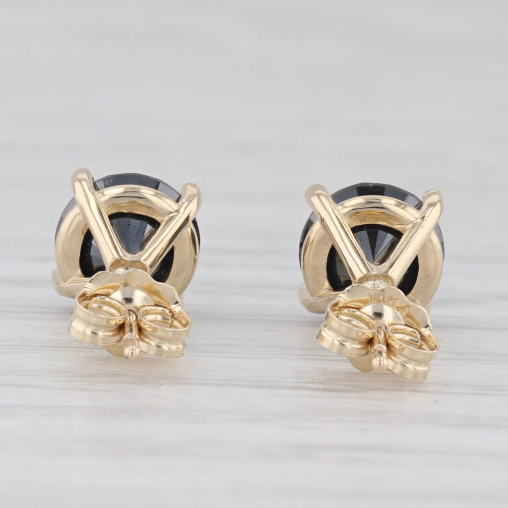 Light Gray New 2.67ctw Black Diamond Stud Earrings 14k Yellow Gold Round Solitaires