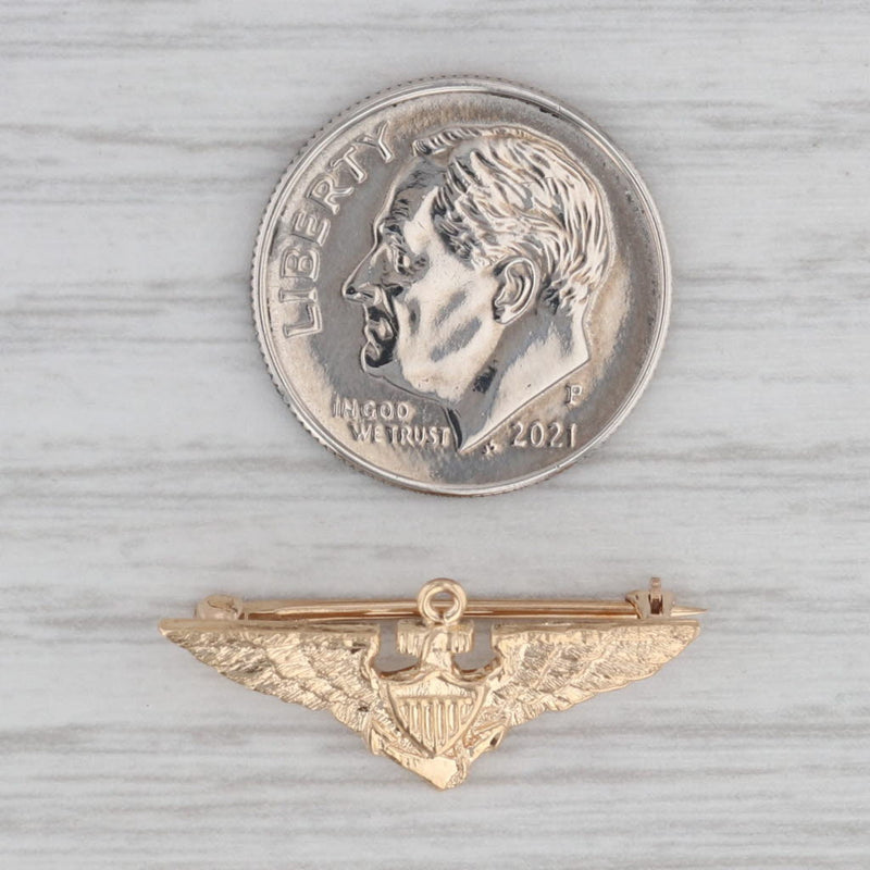 Vintage Winged Anchor Shield Pin 14k Yellow Gold Military Badge