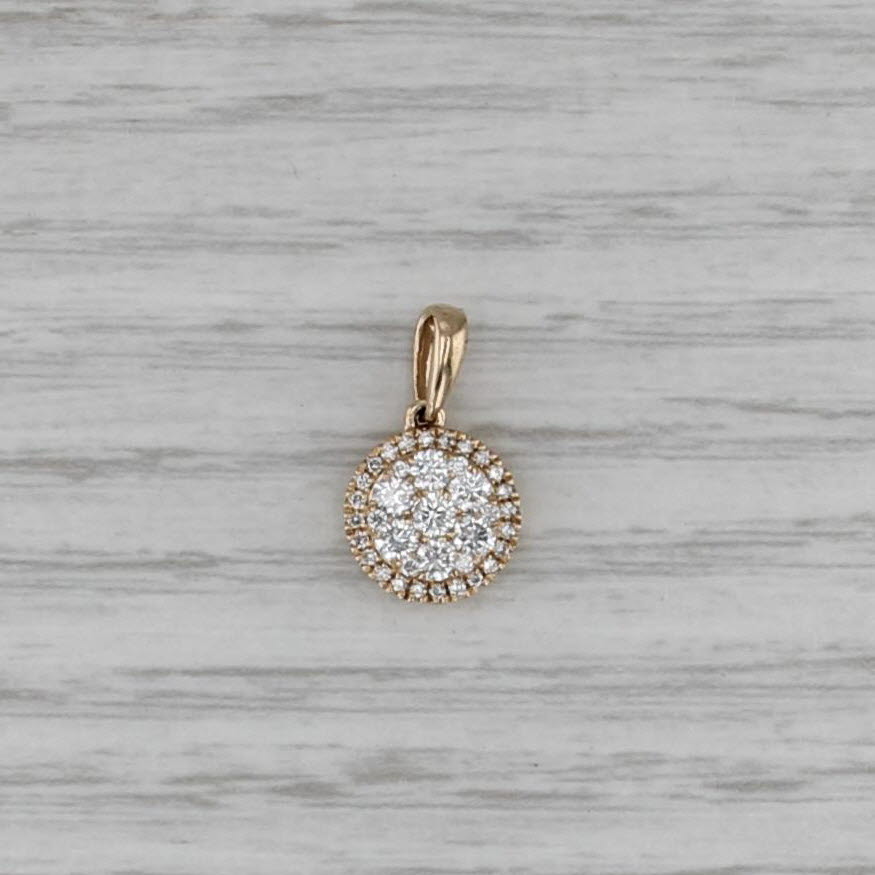 0.42ctw Diamond Cluster Halo Pendant 14k Yellow Gold Small Drop