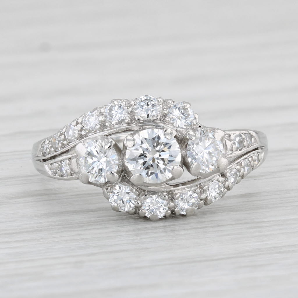 Light Gray 1.18ctw Round Diamond Bypass Engagement Ring Platinum Size 7.5