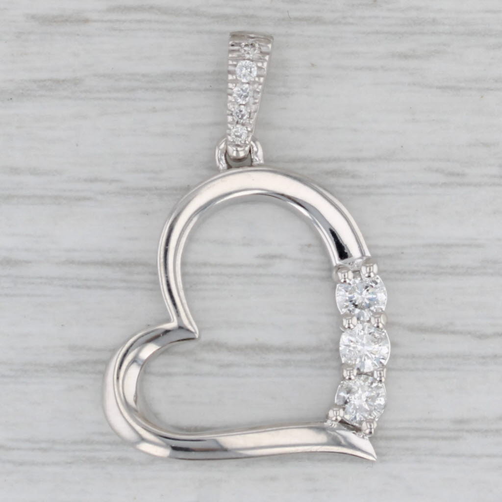 Gray 0.43ctw Diamond Open Heart Pendant 10k White Gold