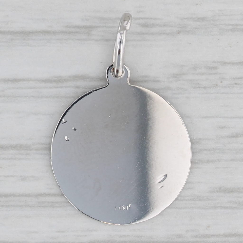 Gray Engravable Circle Disc Token Charm 14k White Gold Pendant