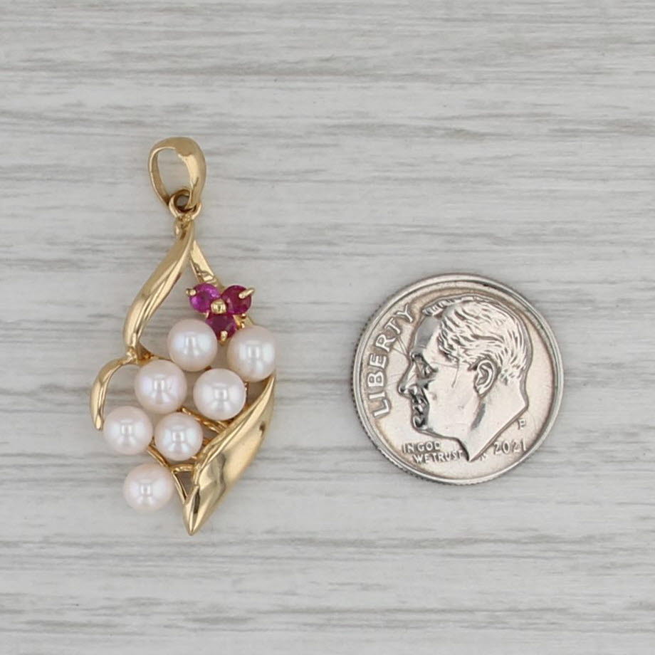 Cultured Pearl Ruby Cluster Pendant 18k Yellow Gold