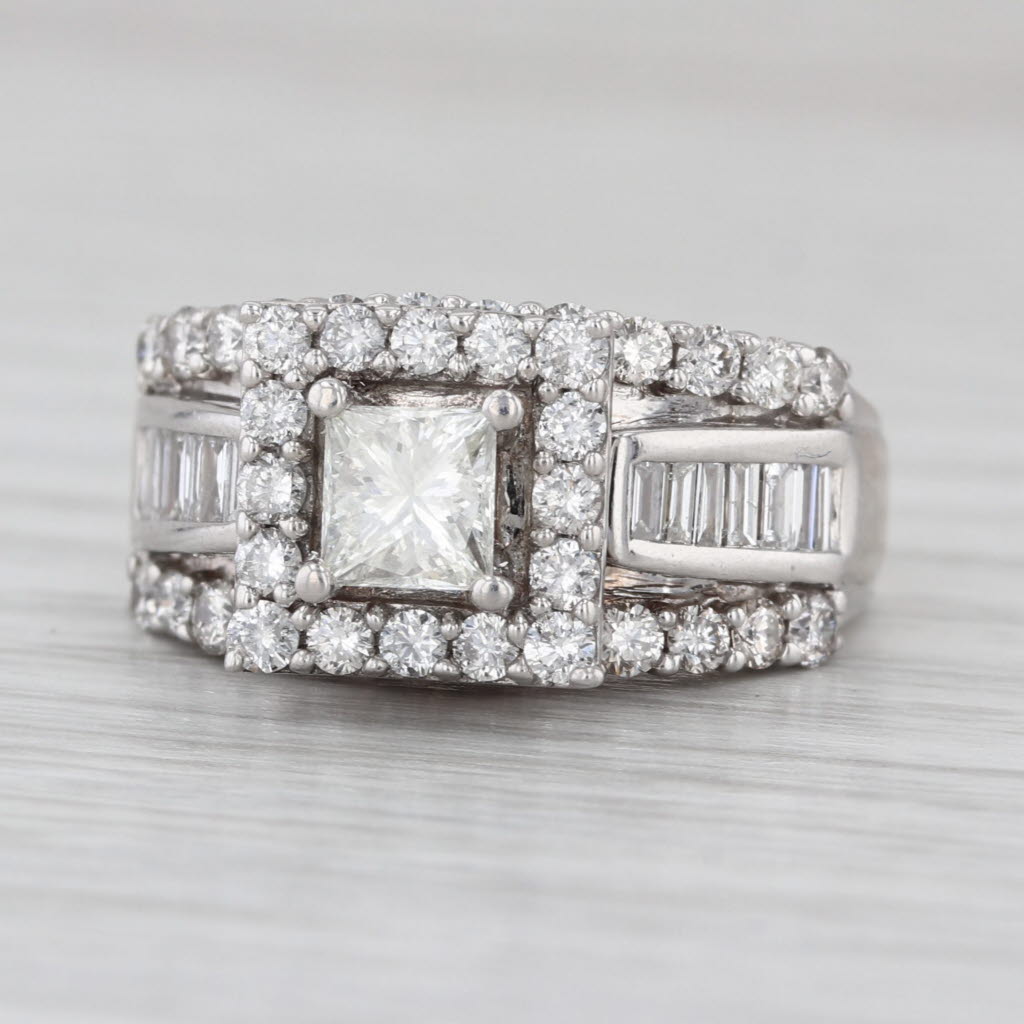 2.10ctw Princess Brilliant Halo Diamond Engagement Ring 14k White Gold Size 5.5