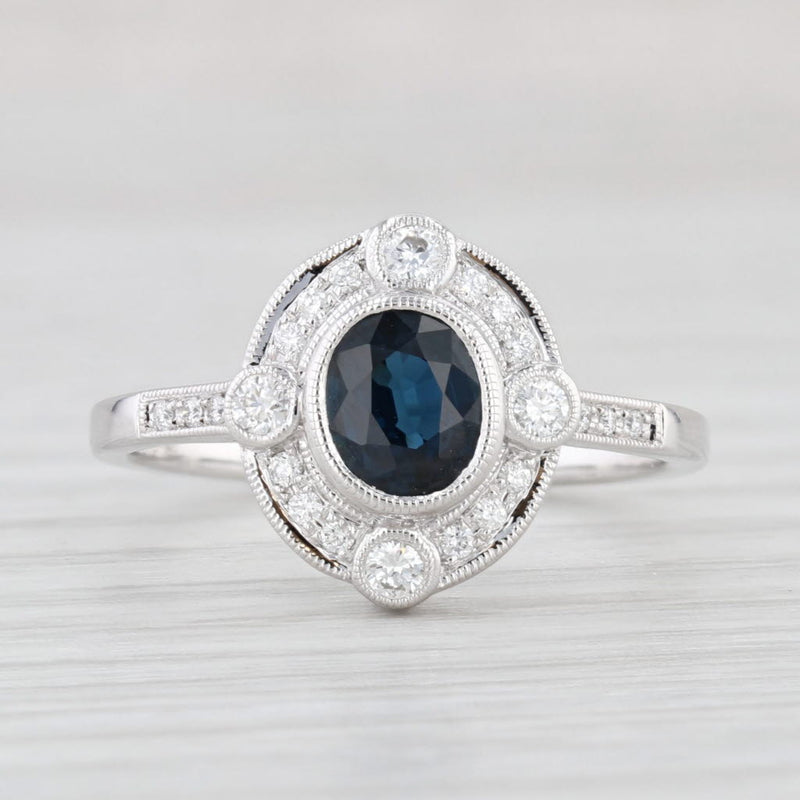Light Gray New Beverley K 0.95ctw Sapphire Diamond Halo Ring 14k Gold Engagement Size 7.25