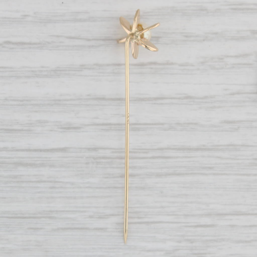 Light Gray Vintage Cultured Pearl Solitaire Stickpin 14k Yellow Gold