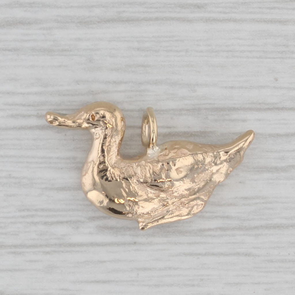 Gray Vintage Duck Charm 14k Yellow Gold 3D Figural Pendant