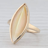 Cellini Mother of Pearl Navette Ring 14k Yellow Gold Size 5.5 Cabochon Solitaire