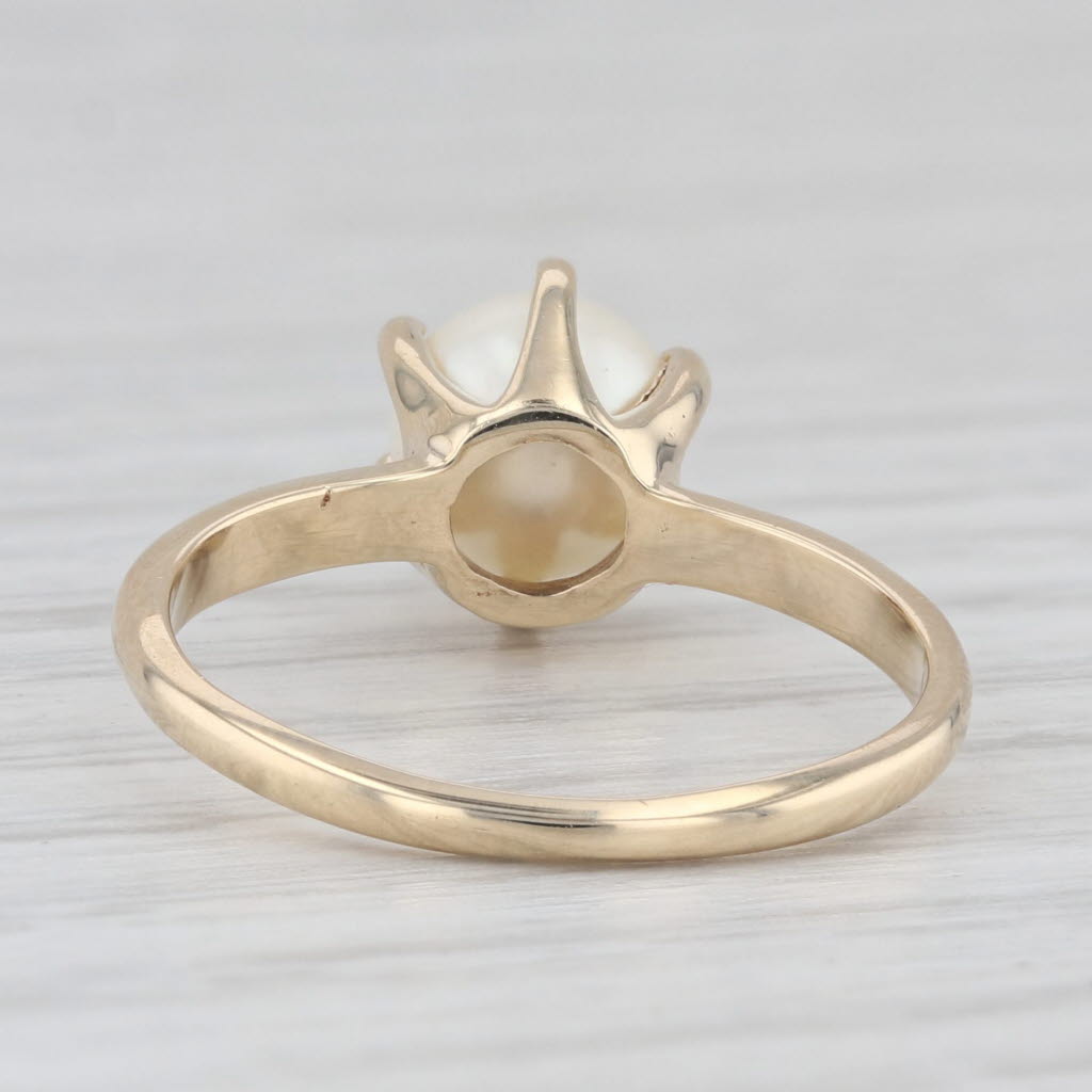 Light Gray Vintage Cultured Pearl Solitaire Ring 10k Yellow Gold Size 6.25