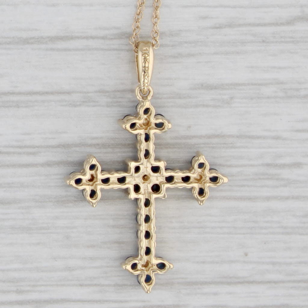 Gray 0.50ctw Blue Sapphire Cross Pendant 10k Gold Diamond Accents Rope Chain 18"