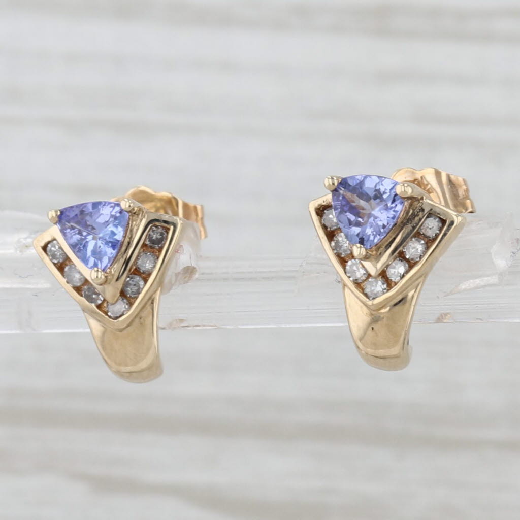 Light Gray 0.55ctw Trillion Tanzanite Diamond J-Hook Stud Earrings 10k Yellow Gold