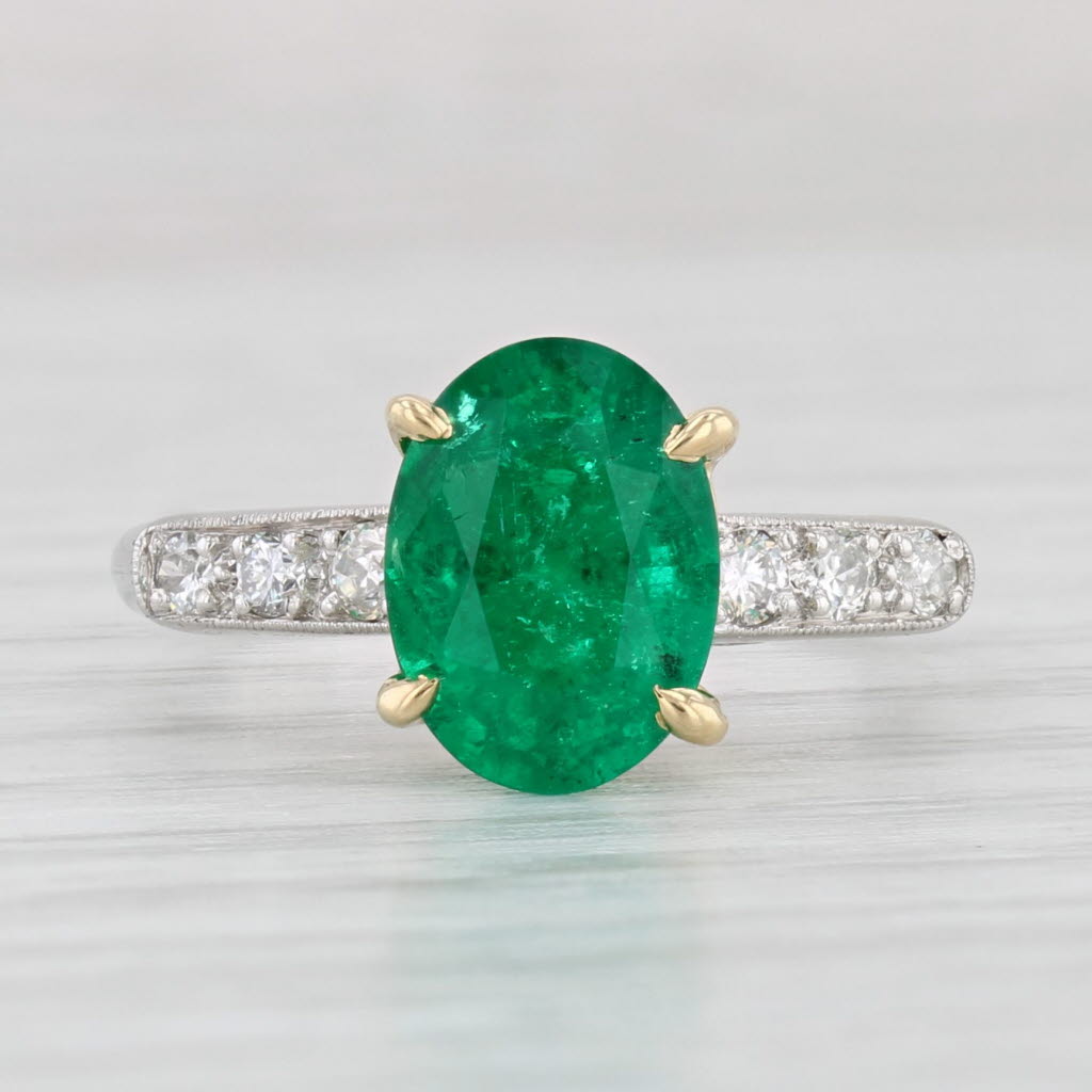 Light Gray 1.76ctw Oval Emerald Diamond Ring Platinum 18k Gold Engagement Size 4.75