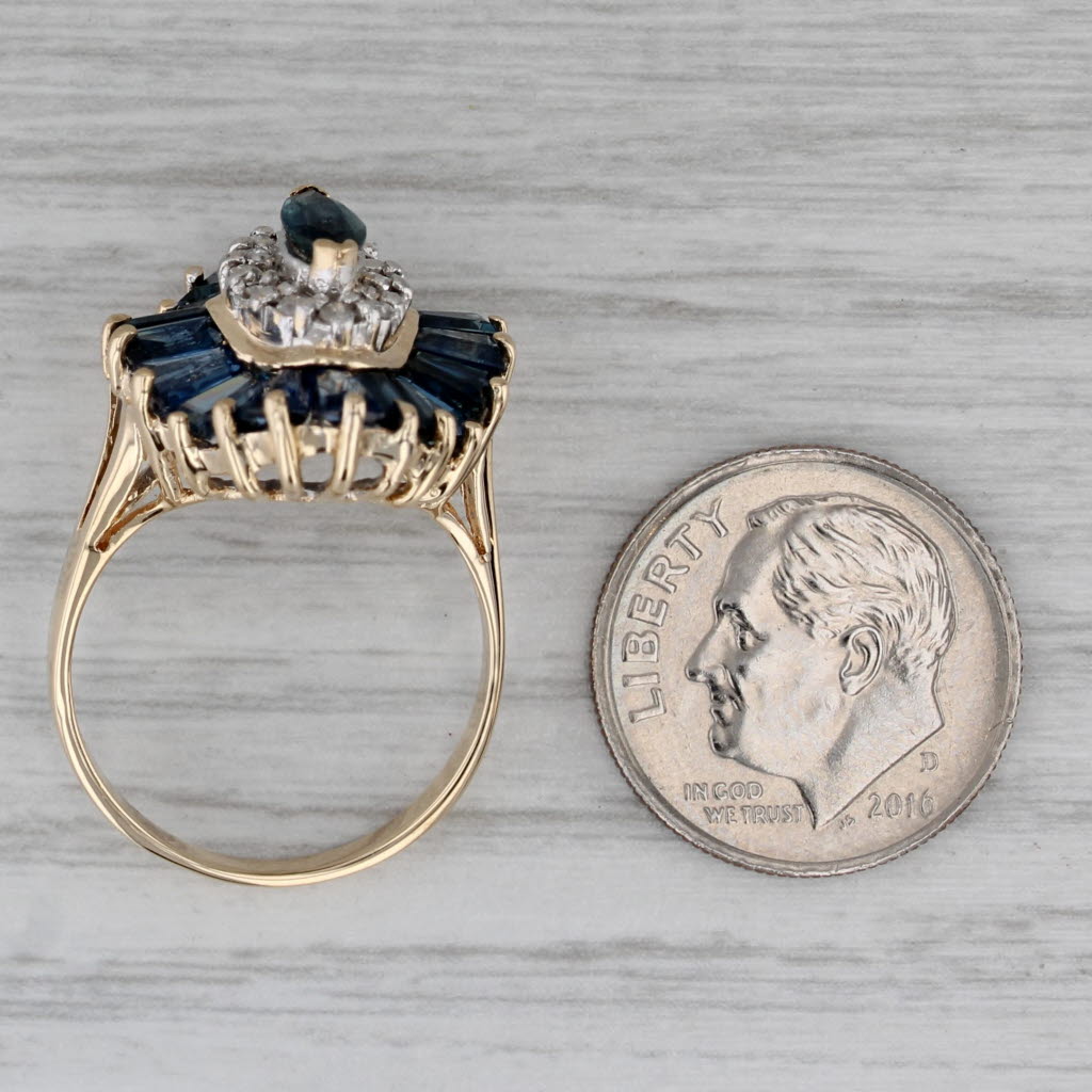 Gray 4.52ctw Blue Sapphire Diamond Halo Ring 14k Yellow Gold Size 7.25 Cocktail