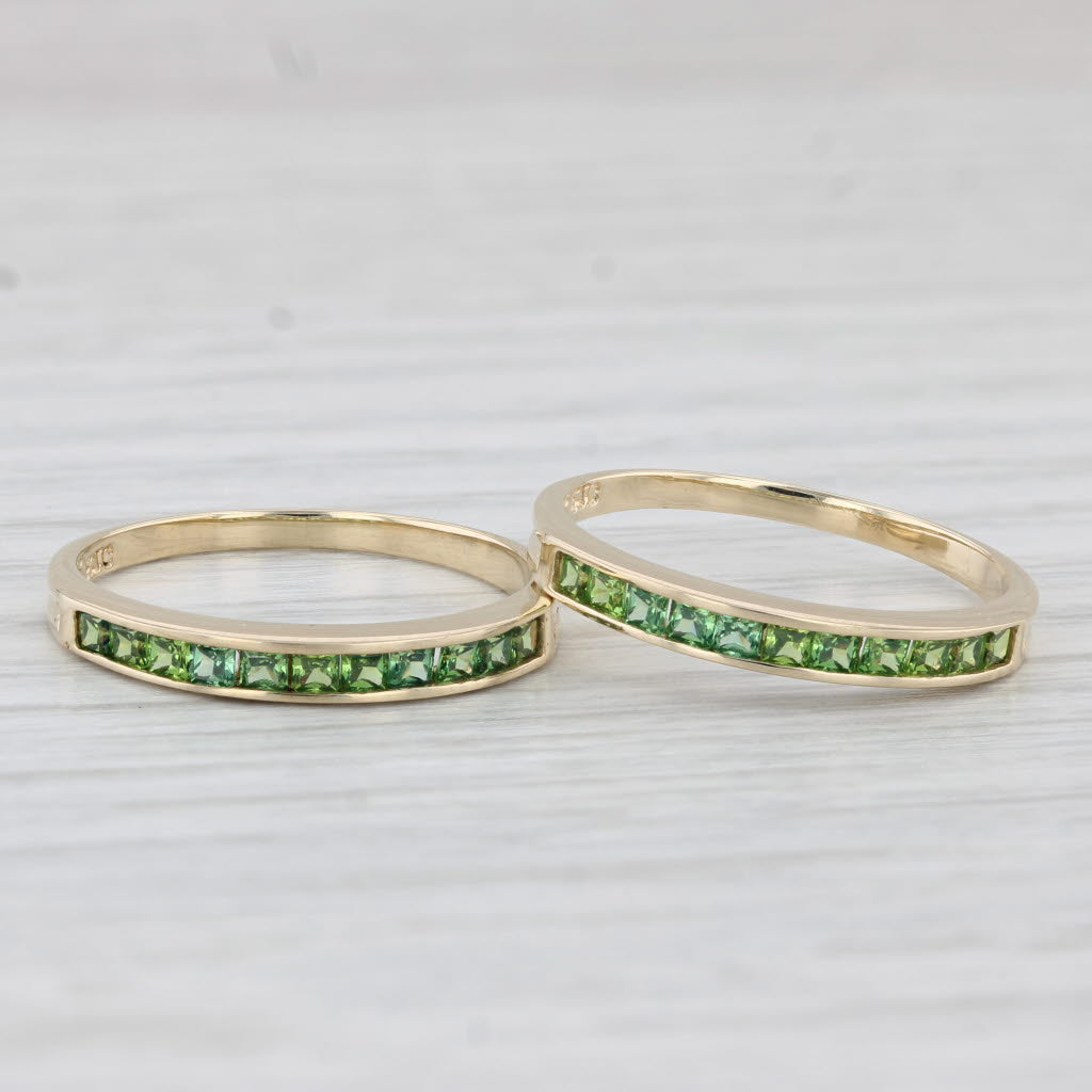 Light Gray Set of 2 Green Cubic Zirconia Stackable Rings 10k Gold Size 7 Wedding Bands