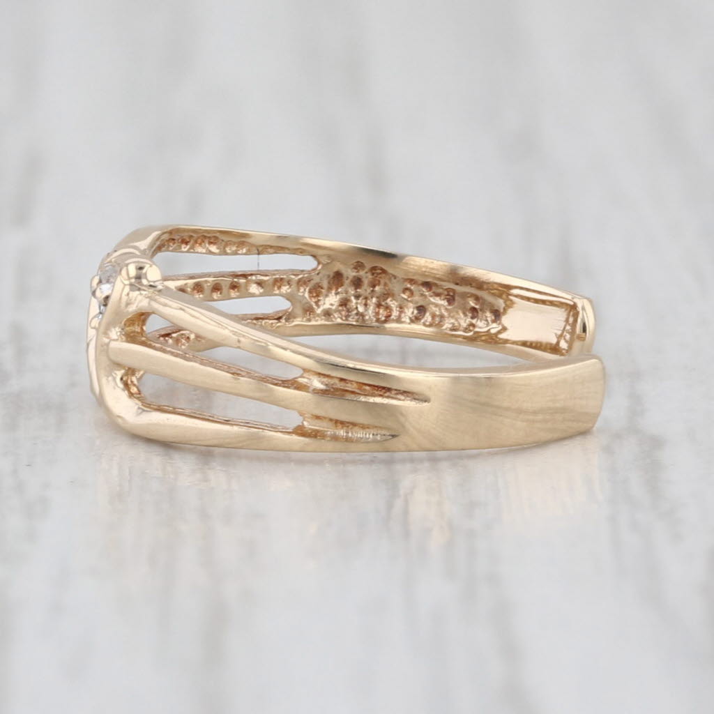 Diamond Accented Hearts Bypass Toe Ring 10k Yellow Gold Adjusable Size