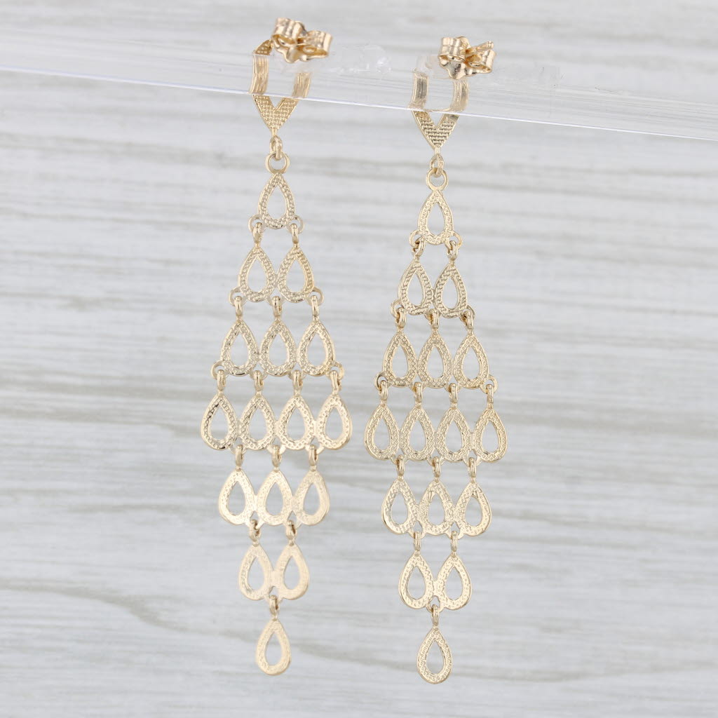 Light Gray Mesh Dangle Earrings 14k Yellow Gold Teardrop Pattern