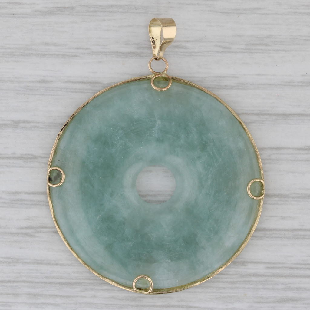 Dark Gray Green Jadeite Jade Torus Butterfly Pendant 14k Yellow Gold