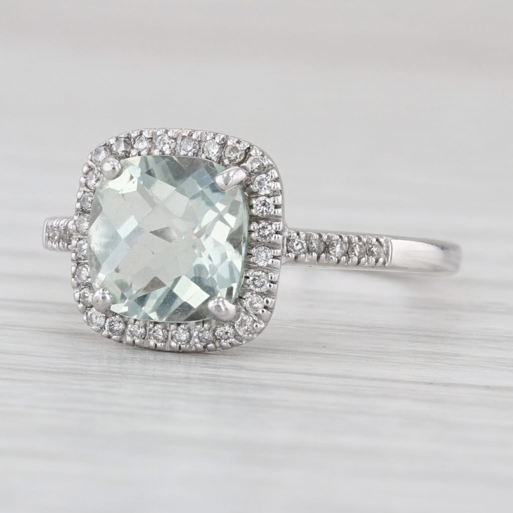 2.20ctw Praisilite Green Amethyst Diamond Halo Ring 14k White Gold Size 8.5