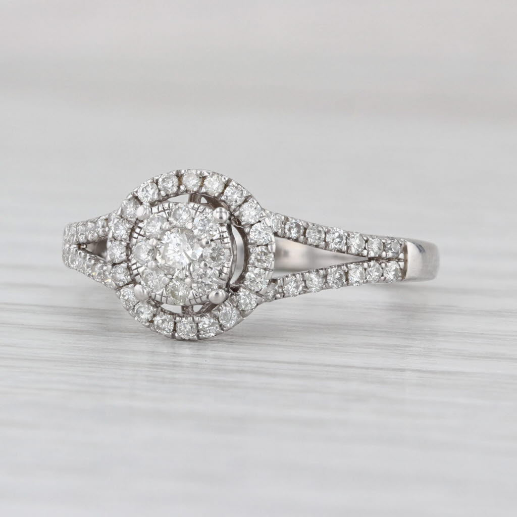0.43ctw Diamond Cluster Halo Engagement Ring 14k White Gold Size 7