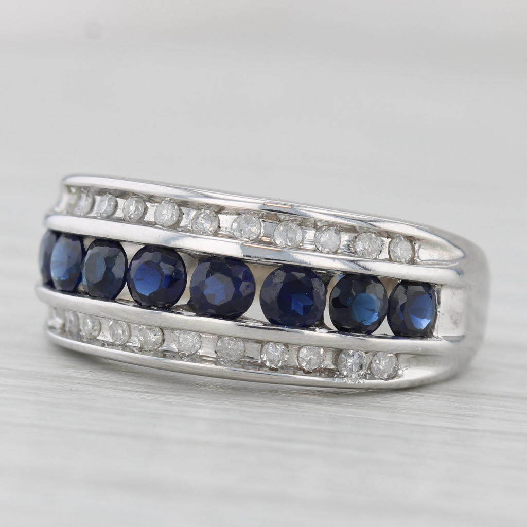 Light Gray 1.38ctw Blue Lab Created Sapphire Diamond Ring 10k White Gold Size 7 Band