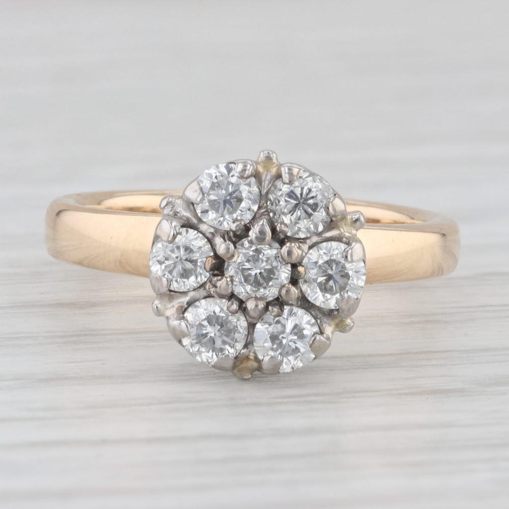 Light Gray Vintage 0.70ctw Diamond Cluster Ring 14k White Yellow Gold Size 6.75 Engagement