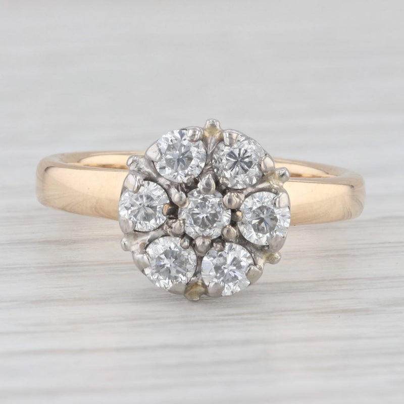 Vintage 0.70ctw Diamond Cluster Ring 14k White Yellow Gold Size 6.75 Engagement