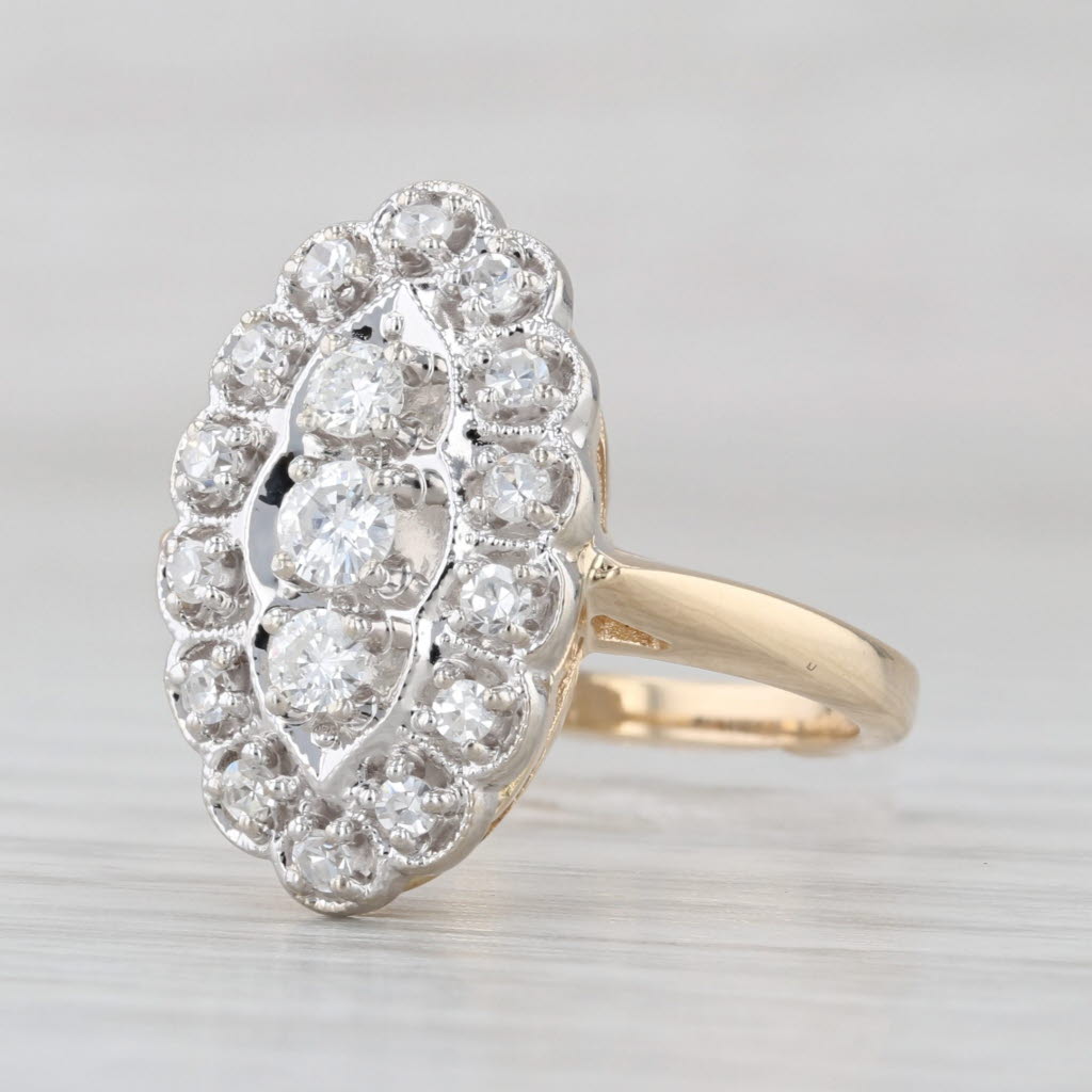 0.38ctw Diamond 3-Stone Halo Princess Ring 14k White Yellow Gold Size 6.25