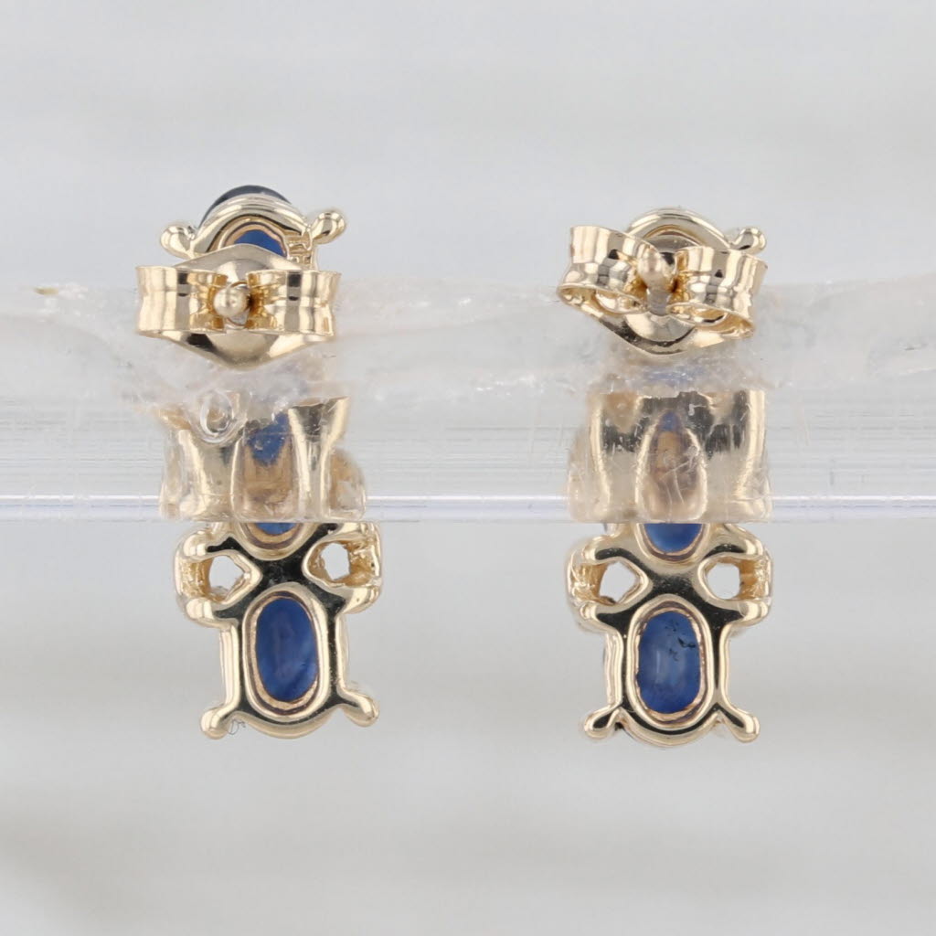 0.76ctw 3-Stone Blue Sapphire Drop Earrings 10k Yellow Gold