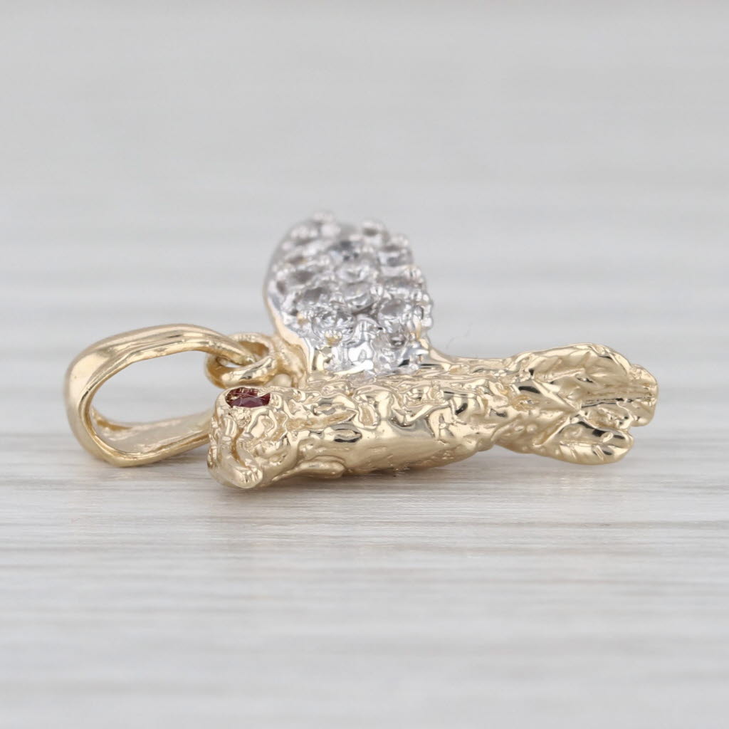 0.19ctw Diamond Ruby Hummingbird Pendant 14k Yellow Gold Small Drop