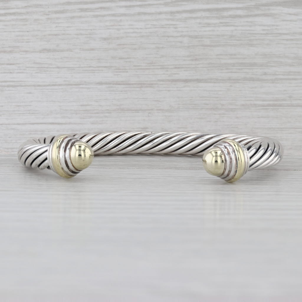David Yurman Classic Cable Cuff Bracelet Sterling Silver 14k Gold 6.5" 7mm