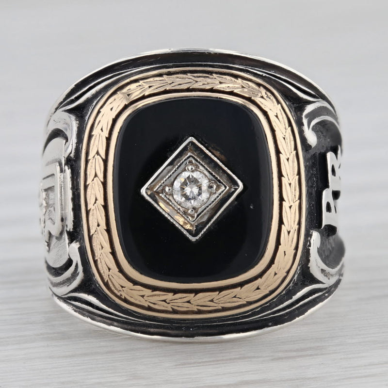 20 Year Roadway Trucker Men's Sterling Silver Onyx Diamond Size 11.25 Ring