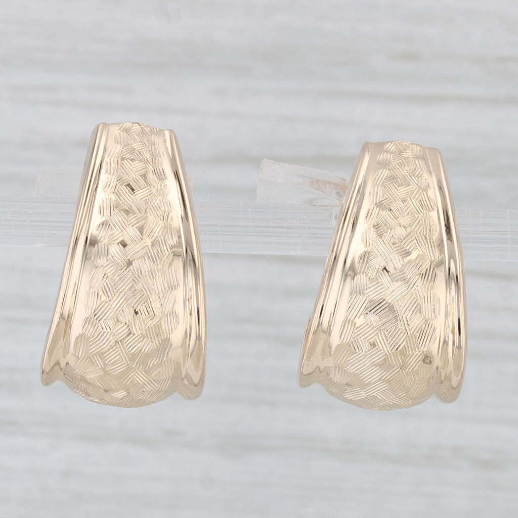 Light Gray Textured J-Hook Earrings 14k Yellow Gold Omega Back Drops